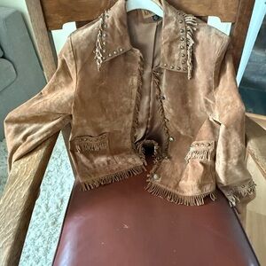 Brown Suede Fringe Jacket with Studs